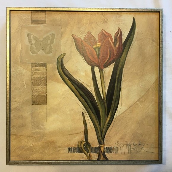 Gold Foil Wood Framed Floral Still Life Print 12" x 12" Lily Tulip Set of 2 - Picture 10 of 12